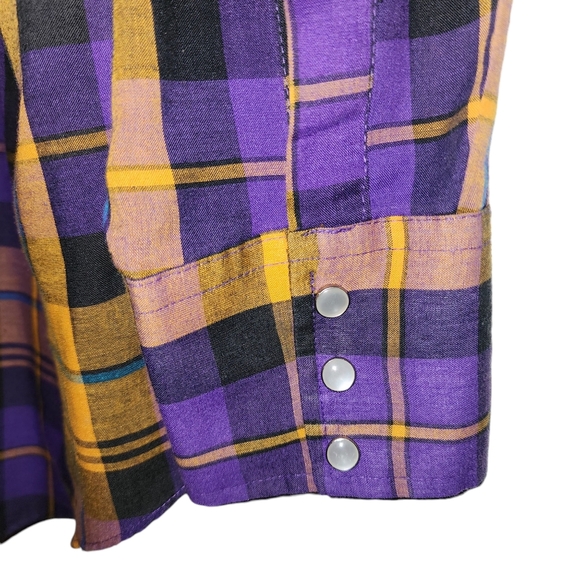 Vintage Ely Plains Purple & Gold Western Pearl-Snap Button Down Shirt - Picture 6 of 10